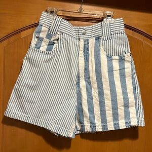 Blue and White Striped Jean Shorts with Vertical Pattern